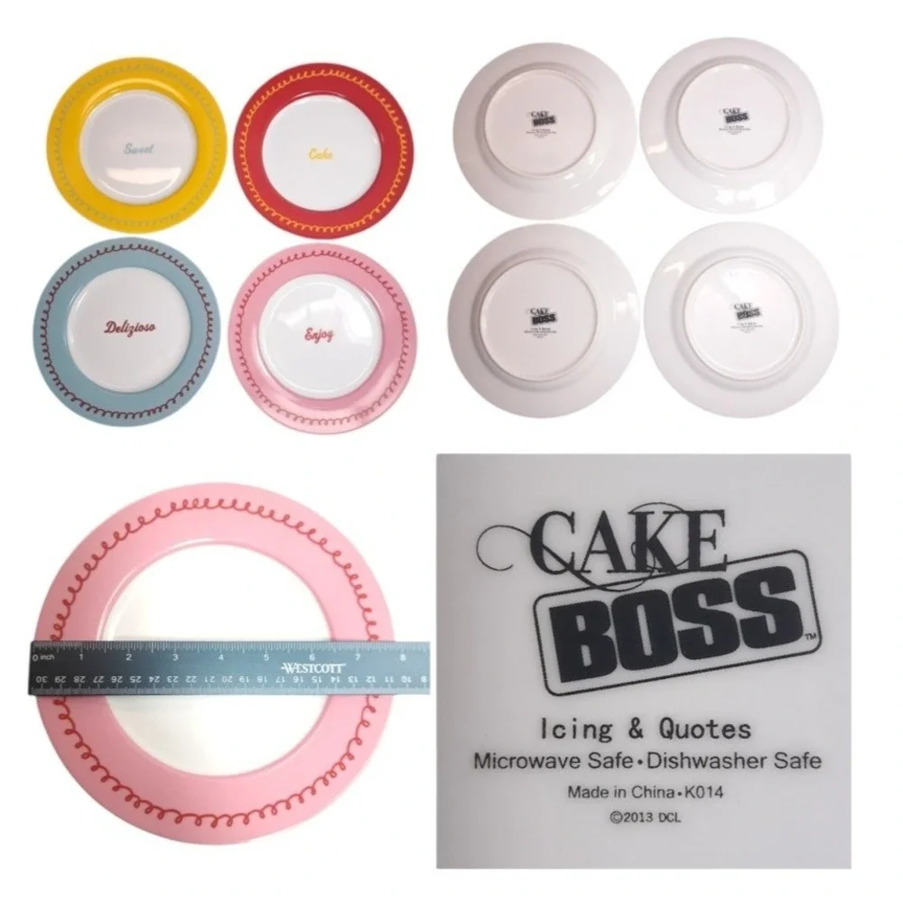 Set of 4 Cake Boss Dessert Plates‎ Multicolor Sweet, Delicious, Cake, Enjoy